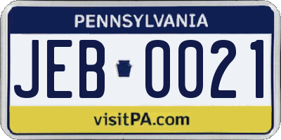 PA license plate JEB0021