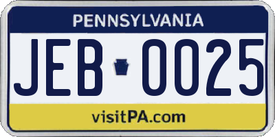 PA license plate JEB0025