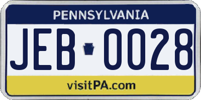 PA license plate JEB0028