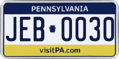 PA license plate JEB0030