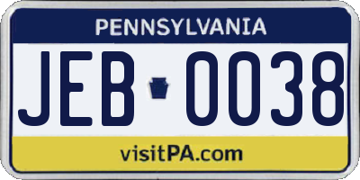 PA license plate JEB0038