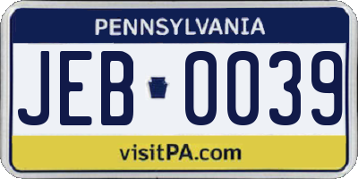 PA license plate JEB0039