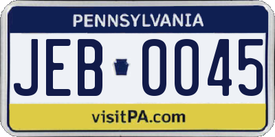 PA license plate JEB0045
