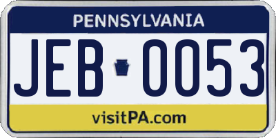 PA license plate JEB0053