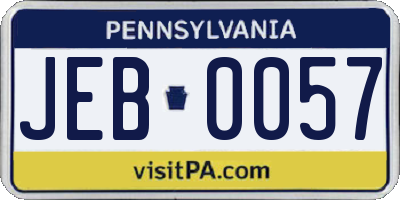 PA license plate JEB0057