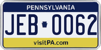 PA license plate JEB0062