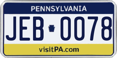 PA license plate JEB0078