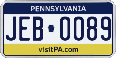 PA license plate JEB0089