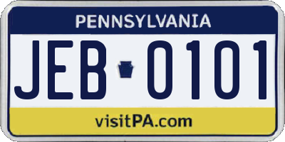 PA license plate JEB0101