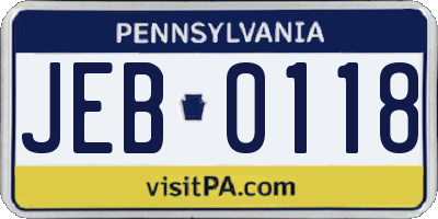 PA license plate JEB0118