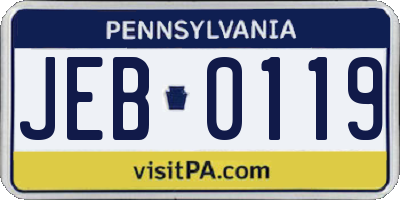 PA license plate JEB0119