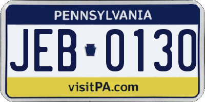 PA license plate JEB0130