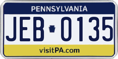 PA license plate JEB0135