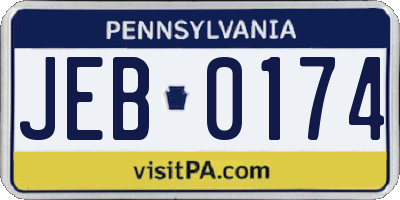 PA license plate JEB0174
