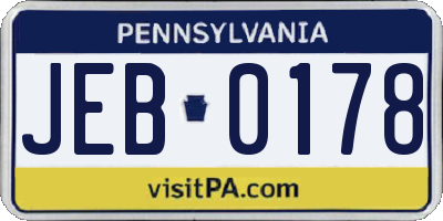 PA license plate JEB0178