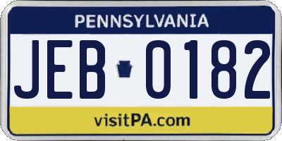 PA license plate JEB0182