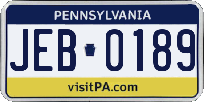 PA license plate JEB0189