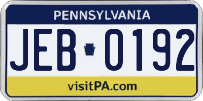 PA license plate JEB0192