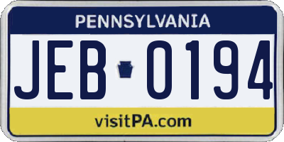 PA license plate JEB0194