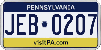 PA license plate JEB0207