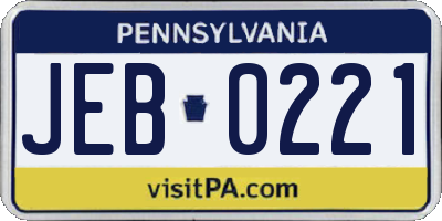 PA license plate JEB0221