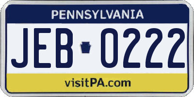 PA license plate JEB0222