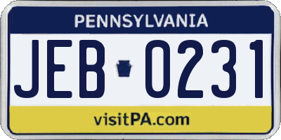 PA license plate JEB0231