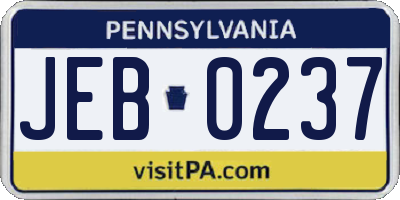 PA license plate JEB0237