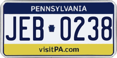 PA license plate JEB0238