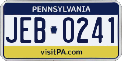 PA license plate JEB0241