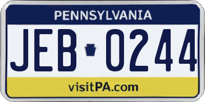 PA license plate JEB0244