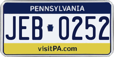 PA license plate JEB0252