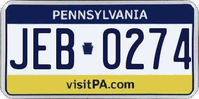 PA license plate JEB0274