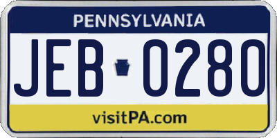 PA license plate JEB0280