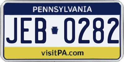 PA license plate JEB0282