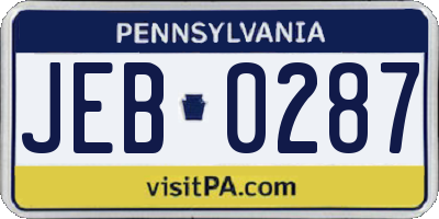 PA license plate JEB0287