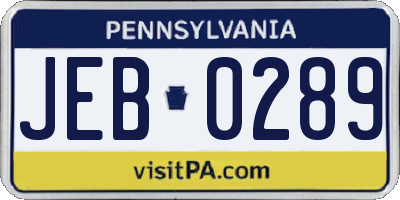 PA license plate JEB0289