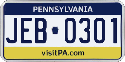 PA license plate JEB0301