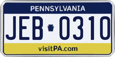 PA license plate JEB0310
