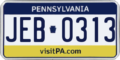 PA license plate JEB0313