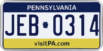 PA license plate JEB0314