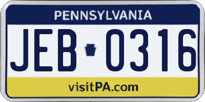 PA license plate JEB0316