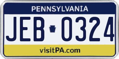 PA license plate JEB0324
