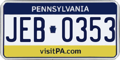 PA license plate JEB0353