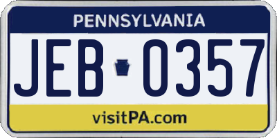 PA license plate JEB0357