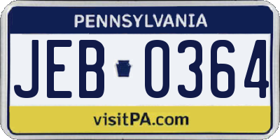 PA license plate JEB0364