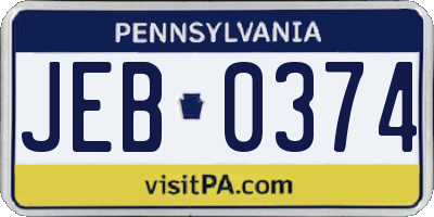 PA license plate JEB0374