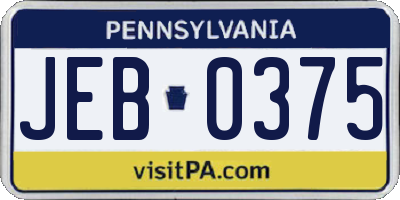 PA license plate JEB0375