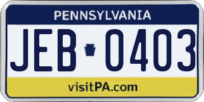 PA license plate JEB0403