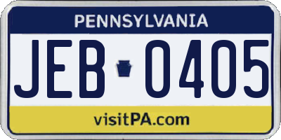 PA license plate JEB0405